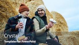  Presentation with lunch - Slides enhanced with two-happy-young-workers background and a  colored foreground