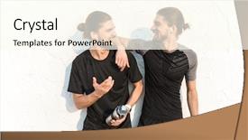  Presentation with two small brothers - PPT theme enhanced with two healthy fit twin brothers background and a cream colored foreground