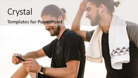  Presentation with two small brothers - Colorful PPT layouts enhanced with two healthy fit twin brothers backdrop and a soft green colored foreground