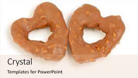  Presentation with chocolate nuts - Audience pleasing presentation theme consisting of two heart-shaped cookies with glaze of chocolate and nuts backdrop and a coral colored foreground