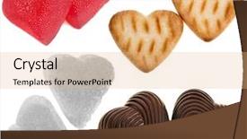  Presentation with candy heart - Colorful PPT theme enhanced with two hearts - collection set of sweety food backdrop and a coral colored foreground