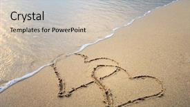  Presentation with beach wedding - Slide set with two hearts drawn in beach background and a soft green colored foreground