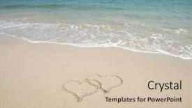  Presentation with hearts - Amazing slide set having two hearts drawn in sand backdrop and a soft green colored foreground