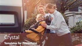  Presentation with wheelchair - Cool new theme with two-helpers-picking-up-disabled backdrop and a tawny brown colored foreground