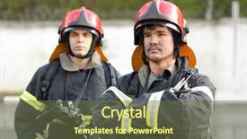  Presentation with fire red - Beautiful theme featuring two heroic fireman in protective backdrop and a tawny brown colored foreground