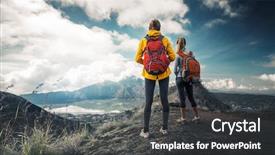 Presentation with mountain top - Presentation theme consisting of two hikers stand background and a dark gray colored foreground