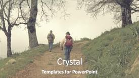  Presentation with backcountry - PPT theme featuring two hikers with backpack walking background and a  colored foreground