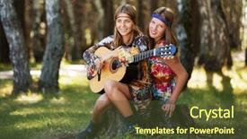  Presentation with hippie - Beautiful presentation theme featuring two hippie girls with guitar backdrop and a tawny brown colored foreground