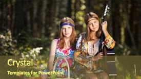  Presentation with hippie - Amazing PPT theme having two hippie girls with guitar backdrop and a tawny brown colored foreground