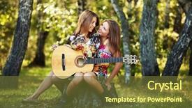  Presentation with hippie - Amazing PPT layouts having two hippie girls with guitar backdrop and a tawny brown colored foreground