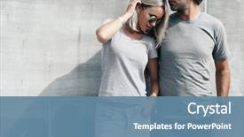  Presentation with wall street - Audience pleasing theme consisting of two hipster models man backdrop and a teal colored foreground