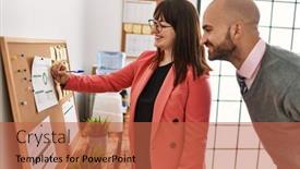  Presentation with office workers - PPT theme featuring two-hispanic-business-workers-smiling background and a red colored foreground