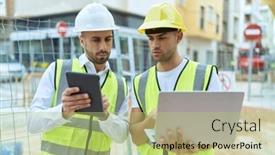  Presentation with architects - Presentation theme consisting of two-hispanic-men-architects-using background and a mint green colored foreground