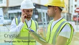  Presentation with architects - Presentation theme having two-hispanic-men-architects-writing background and a mint green colored foreground