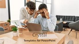  Presentation with office workers - Slide deck enhanced with two-hispanic-men-business-workers background and a coral colored foreground