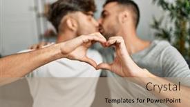  Presentation with hands heart - PPT layouts featuring two-hispanic-men-couple-kissing background and a coral colored foreground