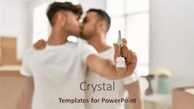  Presentation with house key - Presentation design featuring two-hispanic-men-couple-kissing background and a soft green colored foreground