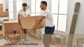  Presentation with new home - PPT theme consisting of two-hispanic-men-couple-smiling and a coral colored foreground