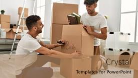  Presentation with new home - Slide deck with two-hispanic-men-couple-smiling background and a coral colored foreground