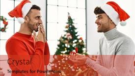  Presentation with engagement - Presentation enhanced with two-hispanic-men-couple-surprise background and a red colored foreground