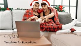  Presentation with decor - PPT theme enhanced with two-hispanic-men-couple-watching background and a coral colored foreground