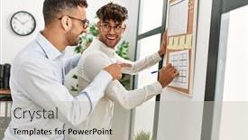  Presentation with writing - Presentation having two-hispanic-men-couple-writing background and a  colored foreground