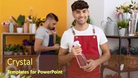  Presentation with sprayer - Presentation theme having two-hispanic-men-florists-holding background and a tawny brown colored foreground