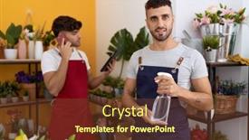  Presentation with sprayer - Presentation theme with two-hispanic-men-florists-holding background and a tawny brown colored foreground