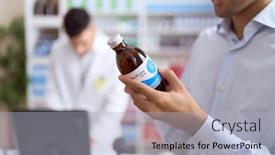  Presentation with medication - Slide deck enhanced with two-hispanic-men-pharmacist background and a light gray colored foreground