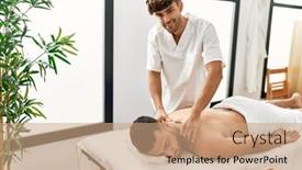  Presentation with physiotherapist - Theme enhanced with two-hispanic-men-physiotherapist background and a coral colored foreground