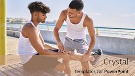  Presentation with sporty - PPT layouts having two-hispanic-men-sporty-couple background and a coral colored foreground