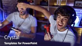  Presentation with cheating - Presentation theme consisting of two-hispanic-men-streamers-playing background and a  colored foreground