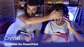  Presentation with cheating - Presentation theme having two-hispanic-men-streamers-playing background and a  colored foreground