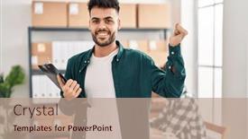  Presentation with ecommerce - PPT theme with two-hispanic-men-working background and a coral colored foreground