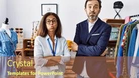  Presentation with boutique - Presentation featuring two-hispanic-people-working background and a coral colored foreground