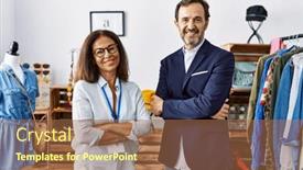  Presentation with boutique - PPT layouts enhanced with two-hispanic-people-working background and a coral colored foreground