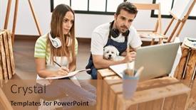  Presentation with paint art - Slide deck having two-hispanic-students-having-online background and a coral colored foreground