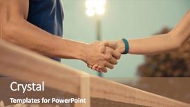  Presentation with court - PPT layouts with two human shaking hand - closeup portrait of a man background and a coral colored foreground