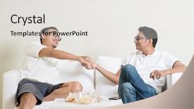  Presentation with 3d man sitting question mark - Audience pleasing PPT theme consisting of two human shaking hand - man sitting on sofa backdrop and a white colored foreground