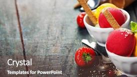  Presentation with wafer - Beautiful PPT theme featuring two ice cream scoops in bowls with wafer on wooden vintage background backdrop and a tawny brown colored foreground