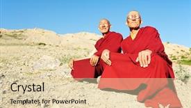  Presentation with tibetan mountains - Slides with two indian tibetan old monks background and a lemonade colored foreground