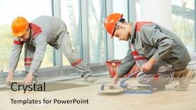  Presentation with builder - Slide set having two industrial tiler builder worker background and a lemonade colored foreground