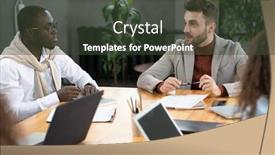  Presentation with intercultural - Presentation theme enhanced with two-intercultural-businessmen-consulting background and a tawny brown colored foreground