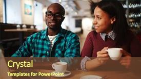  Presentation with intercultural - Amazing slide set having two intercultural businesspeople having coffee backdrop and a tawny brown colored foreground