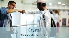  Presentation with congrats - PPT theme featuring two intercultural guys in casualwear background and a sky blue colored foreground