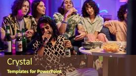  Presentation with microphones - Theme consisting of two-intercultural-guys-with-microphones background and a tawny brown colored foreground