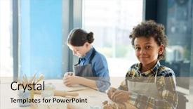  Presentation with craft for kids child art - Colorful slide deck enhanced with two intercultural kids in casualwear backdrop and a  colored foreground