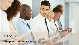  Presentation with financial reports - Cool new theme with managers discussing data on papers backdrop and a soft green colored foreground