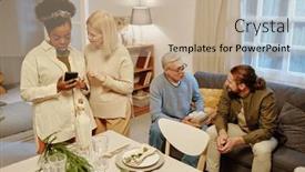  Presentation with women photos - PPT theme consisting of two-intercultural-women-discussing-photos background and a  colored foreground