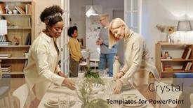  Presentation with intercultural - Presentation theme with two-intercultural-women-in-casualwear background and a coral colored foreground